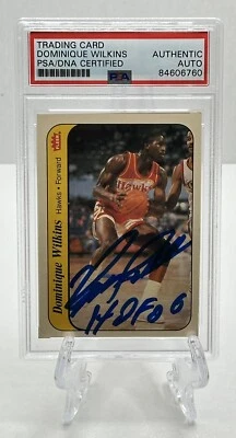 Dominique Wilkins Autographed 1986 Fleer Rookie Sticker Card w/ HOF 06 PSA/DNA 2 - Image 1 of 2