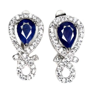 925 Sterling Silver Earrings Pear Sapphire Diffused 7x5mm Gemstone Jewelry Gift - Picture 1 of 10