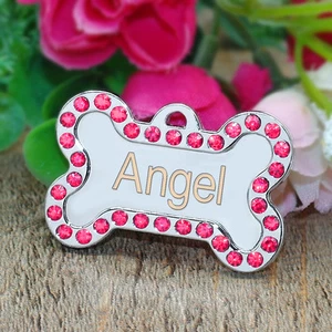 50pcs Whloesale Pet Dog Tags Bone Shape Rhinestone Dog Name Phone ID Tags Pink - Picture 1 of 20