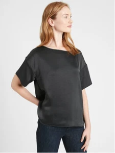 Banana Republic Relaxed Washed Satin Top Black Size Large RT$99 - Picture 1 of 12