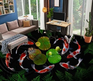 3D Goldfish Leaves 52RAI47 Floor WallPaper Murals Wall Print Decal AJ WALL Fay - Picture 1 of 6