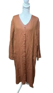 Flax Terracotta Linen Button Up Pockets Shirt Dress Coastal Grandmother Size M - Picture 1 of 5