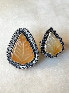 LOT 2 NEVER WORN STERLING SILVER LEAF CARVED ONYX/CARNELIAN RINGS SZ 7 & 8 - Picture 1 of 11