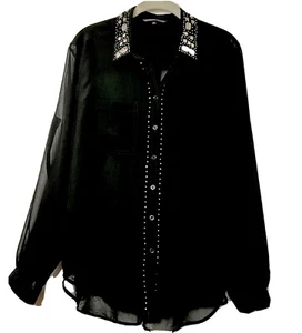 Bonita Sexy Camisa Victoria’s Secret M Negra Blusa Transparente Cuello Estrás Borde - Imagen 1 de 8