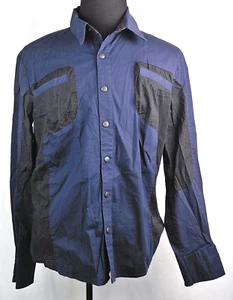 Camisa Lip Service Azul y Negra L/S Frontal A Presión Perforada Borde XL Hecha en EE. UU. - Imagen 1 de 3