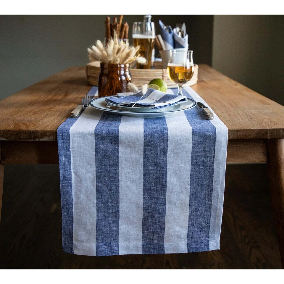 Solino Home 100% Pure Linen Table Runner for Fall, Dining, Flax, Cabana Stripe - Image 1 of 1