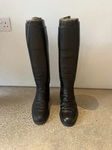 Vintage Black English Leather Riding Boots & Wooden Boot Trees Uk Size 8 - Picture 1 of 5