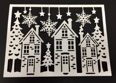 Рождество * праздник высечки * снегопад деревни * белый картон * набор из четырех - Изображение 1 из 3
