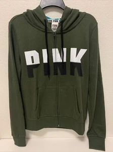 Pre-owned Victoria's Secret PINK Military Green Logo Full Zip Hoodie M (12/15) - Picture 1 of 19
