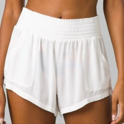 Shorts Prana Pull-On Fernie Tamanho XL Branco Semitransparente Cobertura de Natação Novo com etiquetas - Imagem 1 de 4