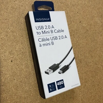 Insignia 3FT USB 2.0 USB-A to 5 Pin Mini B Charge Cable PS3 Canon Nikon Camera - Image 1 of 4