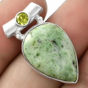 Natural Larsonite Jasper & Peridot 925 Sterling Silver Pendant Jewelry P-1300 - Picture 1 of 5