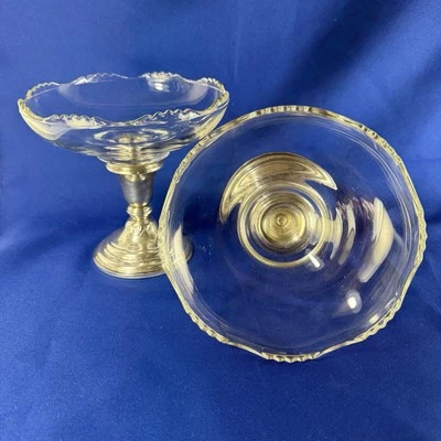 De colección Frank M Whiting Plato de Compota Esterlina 2 Tazones de Vidrio Par principios del siglo XX Foto 1 de 4