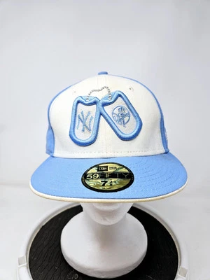 VINTAGE New York Yankees Dog Tag Embroided New Era Fitted Hat Size 7 3/8 Used - Image 1 of 4