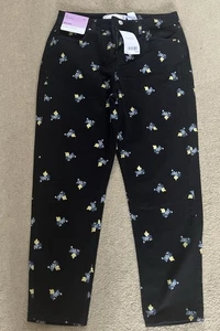 Ladies Next Mom High Rise Jeans Size 12R Black Blue Yellow Flower RRP £39 New - Picture 1 of 13