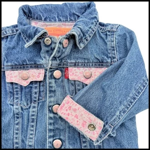 My 1st Levi's Denim Jean Jacket Trucker Pink Floral Vintage Y2K Kidcore Baby 18M - Picture 1 of 14