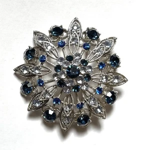 VTG Liz Claiborne Blue Rhinestones Starburst Filigree Silver-tone Brooch Pin 2” - Picture 1 of 4