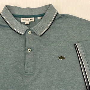 Lacoste Slim Fit Logo Polo Shirt Mens 7, 2XL Light Green ShortSleeve Stripe Trim - Picture 1 of 19