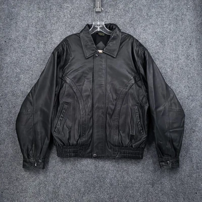 California LA Leather Jacket Mens L Large Black Bomber Moto Biker Full Zip Lined - Image 1 of 4