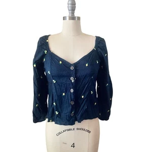 Abercrombie & Fitch Damen Schwarz Crop Bluse Top Gr. XS Zitrone Bestickt - Bild 1 von 7