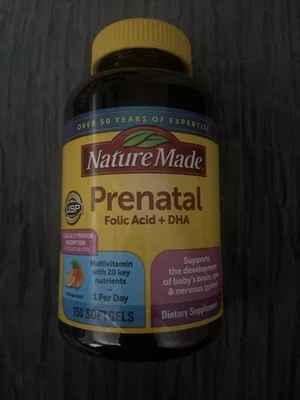 Ácido fólico prenatal hecho en la naturaleza + DHA, apoyo nutricional diario 150 s/g caducidad 27/05 Foto 1 de 3