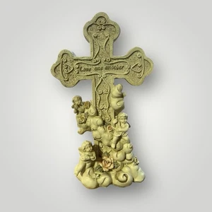 Ceramic Cross Crucifix and Cherubs Statue 8.25" x 4.75" Love One Another - Picture 1 of 6
