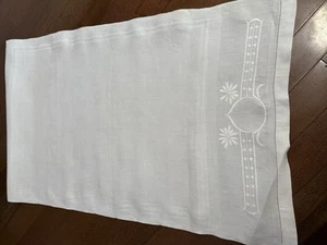 Antique Handmade Ecru Linen Table Cover French Country Embroidered 36x22” - Picture 1 of 3