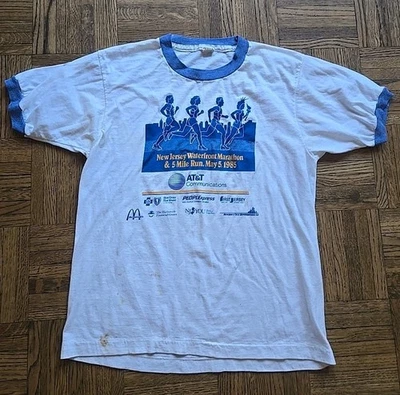 CAMISETA DE TIMBRE De Colección 5 de Mayo 1985 Nueva Jersey Waterfront Marathon Talla L Cinco de Mayo Foto 1 de 4