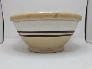 1800s 9” JEFFORDS POTTERY WHITE & BLACK / MOCHA BAND BOWL YELLOW WARE ANTIQUE - Picture 1 of 14