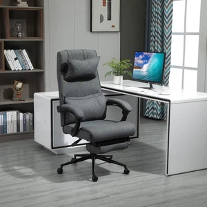 Office Desk Chair Home Ergonomic Adjustable Rolling Linen Reliner W/ Footrest - Picture 1 of 11