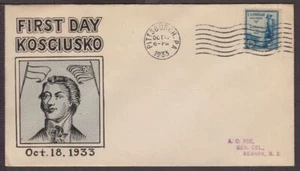 1933 KOSCIUSZKO Sc 734-10 A. C. Roessler cachet Pittsburgh PA cancel - Picture 1 of 1