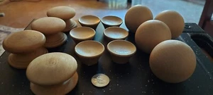 Wooden Ball, Mushroom & Drum Knob Pulls Vintage Furniture Dresser Drawer MCM USA - Picture 1 of 12