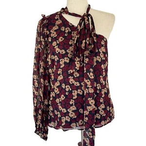 POLO RALPH LAUREN GEORGETTE TIE NECK ONE SHOULDER BLOUSE IN BURGUNDY NWT SIZE 6 - Picture 1 of 15