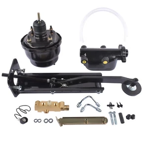 Universal Black Power Brake Pedal Assembly 7" Dual Booster Master Disc Disc Kit - Picture 1 of 16