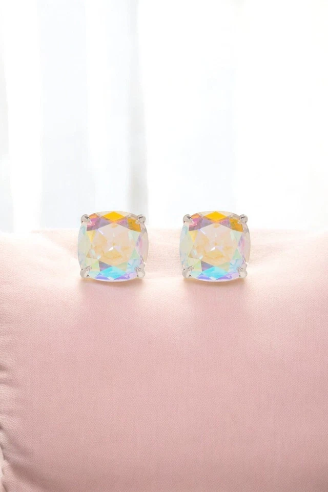 Kate Spade Square Stud Earrings Aurora Borealis 14k Gold Fill Silver Metal