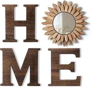 Rustic Sunflower Wood Mirror with Welcome Letters - Elegant Wall Decor - Picture 1 of 11