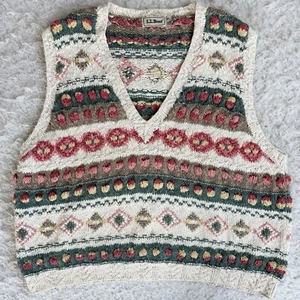 LL Bean Fair Isle Sweater Vest XL Vtg Hong Kong Knit Rare Unisex Preppy Spring - Picture 1 of 12