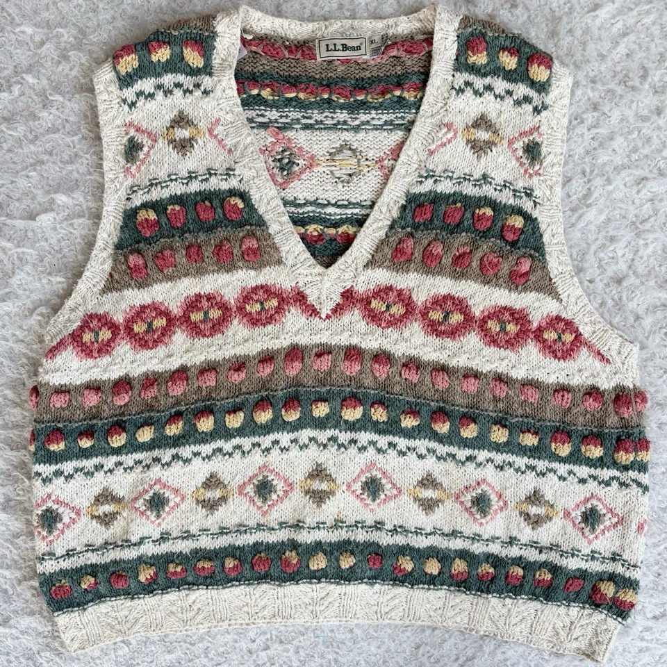 LL Bean Fair Isle Sweater Vest XL Vtg Hong Kong Knit Rare Unisex Preppy Spring - Image 1 of 4