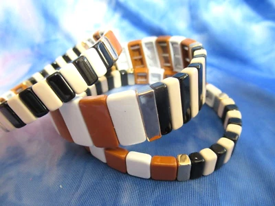 BEN AMUN Set Of  3 Fall Colors Stone Tiles Stacking Bracelets-Stretchable New - Image 1 of 4