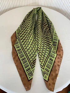 Foulard carré 90cm Vintage Yaren Vert et Marron brillant Cadeau Femme FO589 - Bild 1 von 12