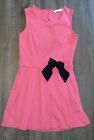 Kanva Fashion Cotton Pleated Dress Sleeveless Pink With Black Bow Size S