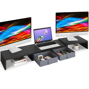 Dual Monitor Stand Riser Length and Angle Adjustable Monitor Riser with 2 Drawer - Picture 1 of 31