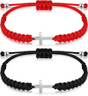 2 Pieces Friendship Cross Bracelet Black String Rope Braided Bracelet Cross Char
