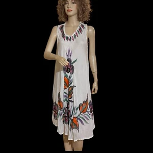 White Summer Tropical Sundress Floral Print One Size Beach Cover Up Dress S-XL - Picture 1 of 11
