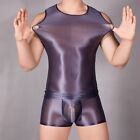 Red Mens Shiny Top Jumpsuit Stretchy Sheer See Through Nightwear Underwear