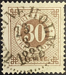 1886-91 SC#47 Sweden Brown 30 Ore Stamp, F-VF Used, Katrineholm 23/3/88 CDS - Picture 1 of 2