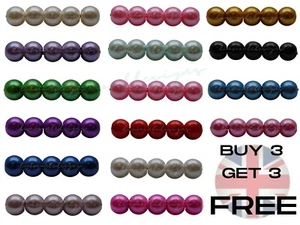 ❤  GLASS PEARL BEADS ROUND 200x 4mm 100x 6mm 50x 8mm 25x10mm BEAD PEARLS UK - Picture 1 of 68