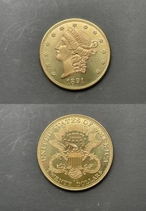 Réplica moneda de 20 dolares "Liberty Head", 1891. Fabricado en latón. - Imagen 1 de 3