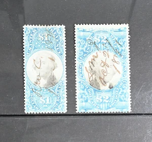 USA Scott # R118, R123 F-VF Used $1 $2 Revenue Stamps US Cat $35 - Picture 1 of 2