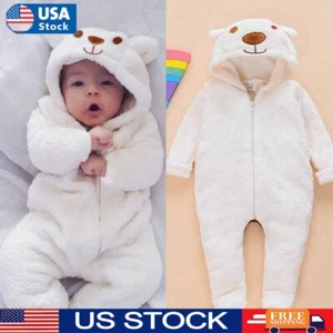 Newborn Baby Romper Jumpsuit Boy Girl Kids Bear Hooded Bodysuit Clothes Outfits - Picture 1 of 13